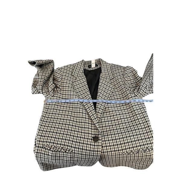 Vintage Gray White Houndstooth Academia Wool Blend Oversized Blazer Size 16 - Picture 11 of 12